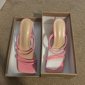 Pink strappy block heel